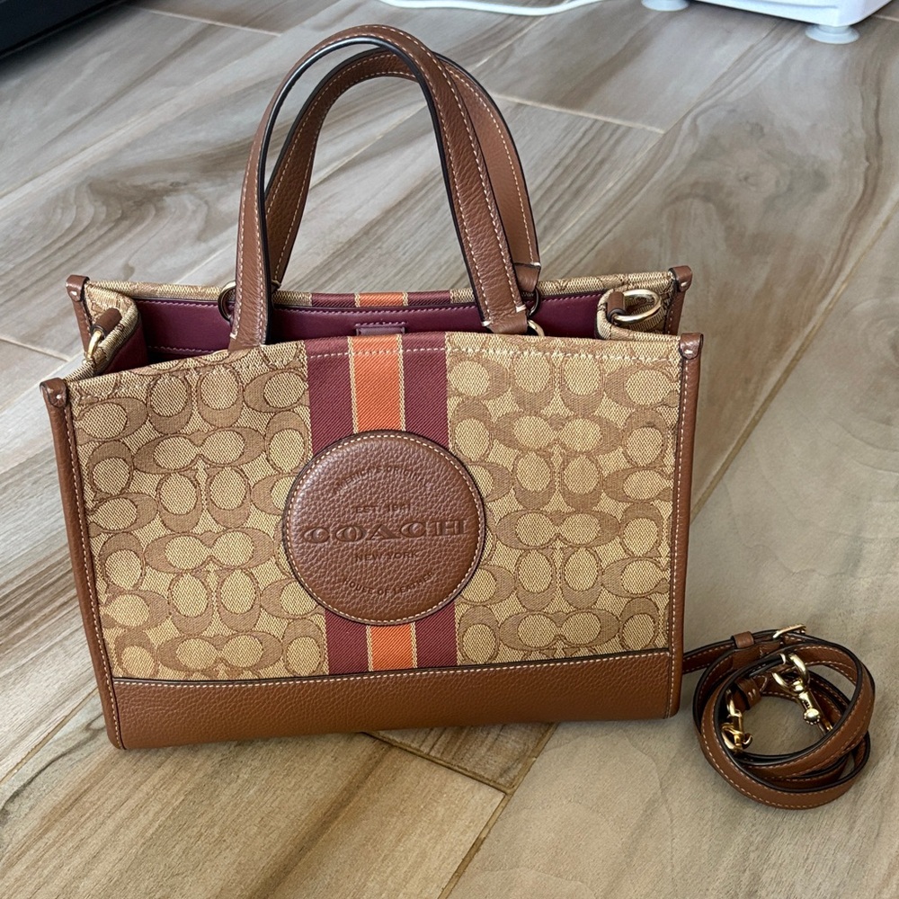 Coach Brown and Tan Tote with Red and Orange Stripes